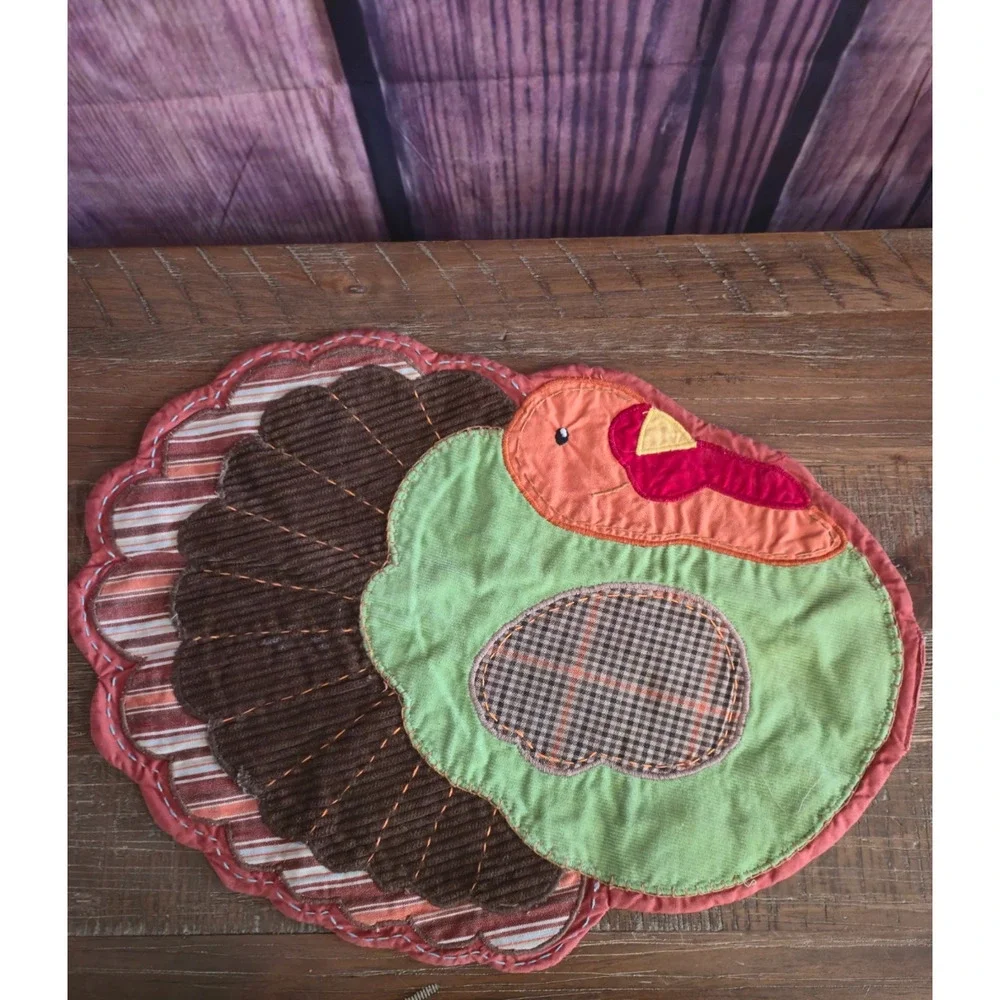 Pottery Barn Kids Vintage 2006 Turkey Placemats Set 2 Patchwork Thanksgiving